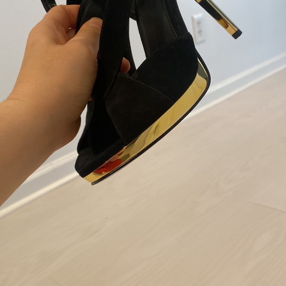 MK Black Gold Strap Ankle Evening Heels 7 - Picture 8 of 10